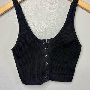 Aerie Black Ribbed Button-Down Tank Top‎
